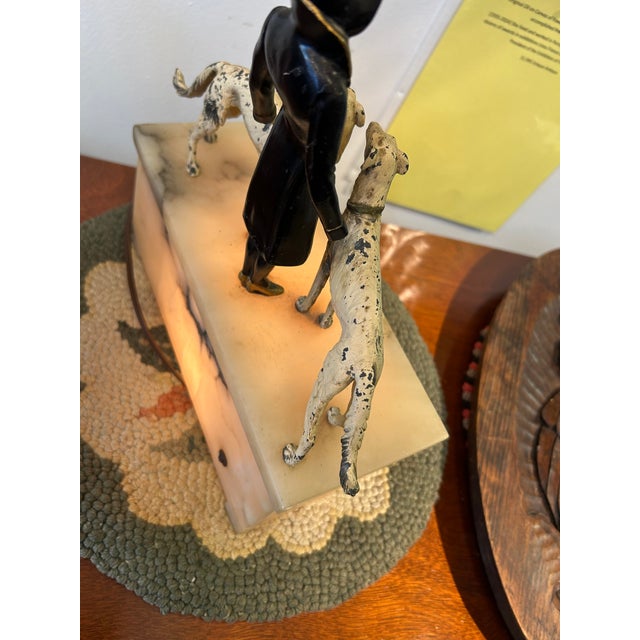 Art Deco Antique Illuminated Sculpture of Lady Walking Dogs For Sale - Image 10 of 14