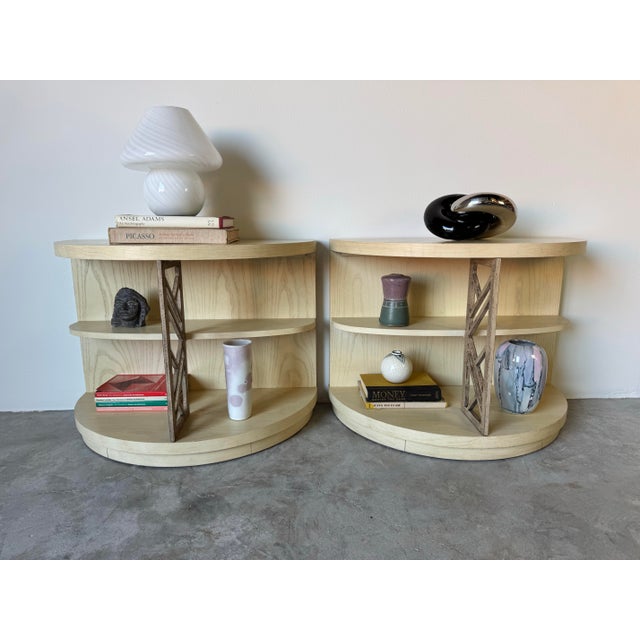Upgrade your space with this stunning pair of Vintage Drexel Heritage Demilune Nightstands or round End Table. Featuring a...
