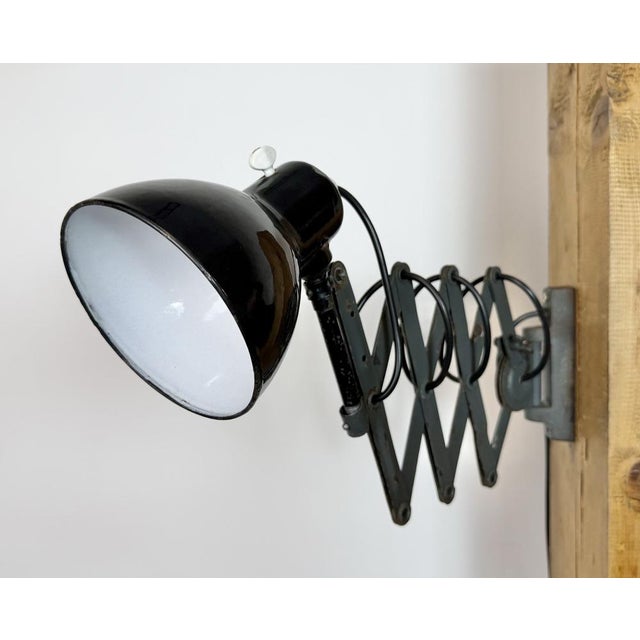 Metal Industrial Black Enamel Scissor Wall Lamp, 1950s For Sale - Image 7 of 18