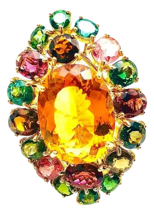 Bochic "Orient" Vintage Tourmaline & Orange Citrine Ring - 18K Gold & Silver