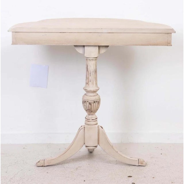 Regency Style Pedestal Demi Lune Table with painted distressed finish in off white. Good overall sturdy condition....