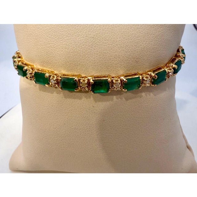 9 Carat Emerald Cut Emerald and Diamond Tennis Bracelet 14 Karat Yellow Gold For Sale - Image 18 of 18