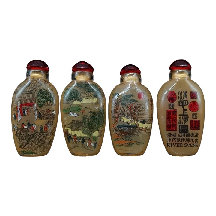 Set of 4 Vintage Inside-Painted Chinese Snuff Bottles | Chairish