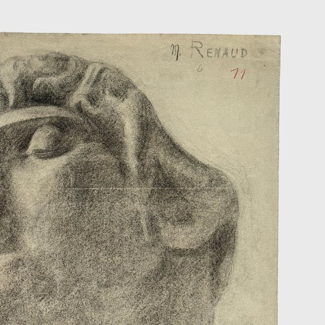 Portraiture Antique 19th Century French Academic Study of a Greek Bust, Signed (Charcoal on Woven Paper) For Sale - Image 3 of 8