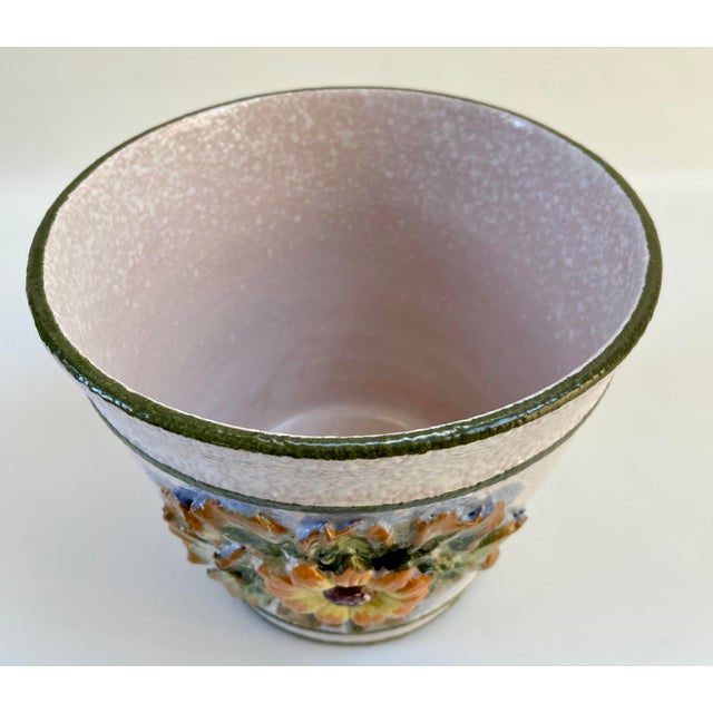 Gorgeous hand-decorated Italian majolica planter or cachepot. Marker's mark on underside.