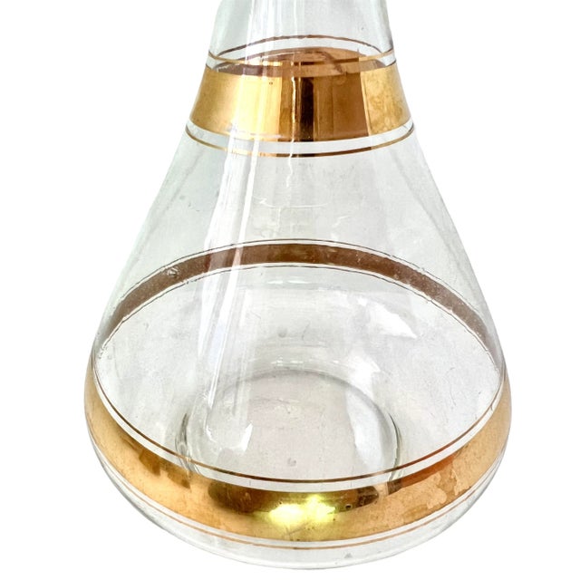 Mid Century Modern Gold Band Liquor Wine Cordials & Decanter Set- 3 Pieces For Sale - Image 9 of 13