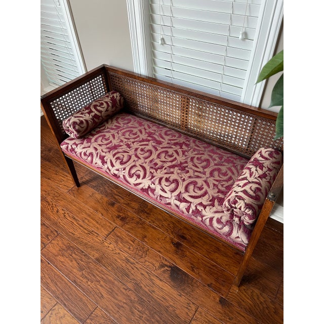 1950s Vintage Mid-Century Modern Cane Back Bench For Sale - Image 4 of 10