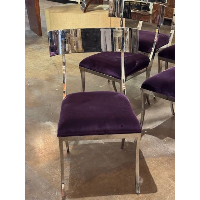 This set of MCM Chrome Klismos Chairs with Purple Velvet is perfect to add a touch of sophistication to their indoor...