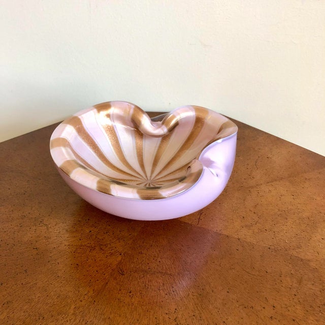 1950s pink and gold circus tent Murano glass cachepot/ ashtray by Alfredo Barbini.