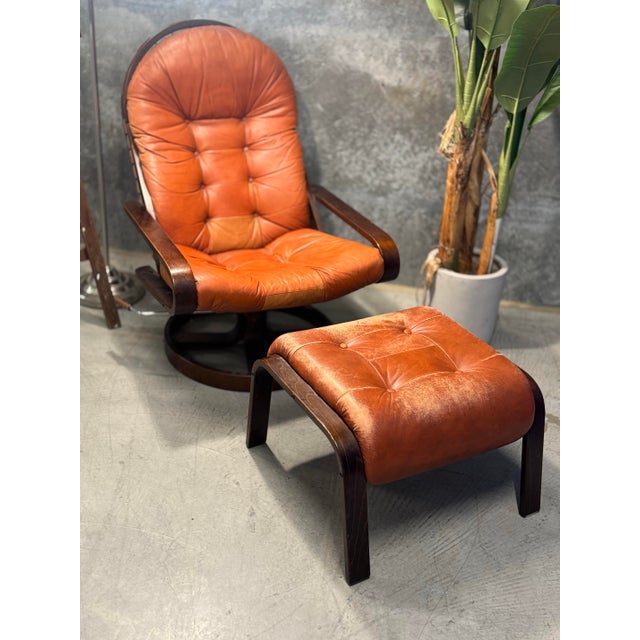 Animal Skin Mid Century Rykken for Norway Chair and Ottoman For Sale - Image 7 of 12