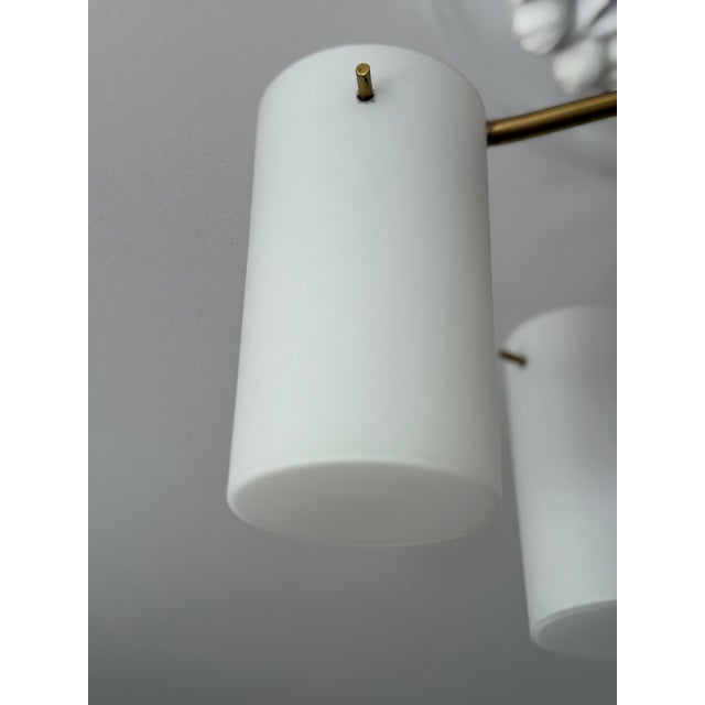 Mid-Century Modern Mid-Century Modern Swedish Semi Flush Mount Chandelier in Brass and Opaline Glass by Gert Nystrom for Fagerhult and Orrefors, 1960 For Sale - Image 3 of 11