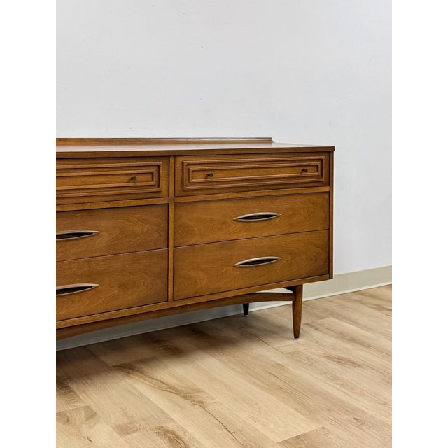 Wood Vintage Dresser Broyhill Sculptra MCM Six Drawer Lowboy Bronze Walnut 1960s For Sale - Image 7 of 16