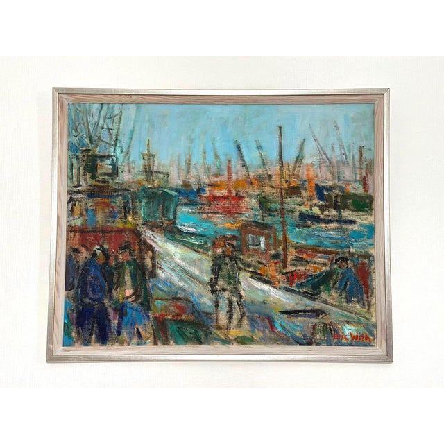 Eric With, Port of Gothenburg, 1960s, Oil on Canvas, Framed For Sale - Image 8 of 18