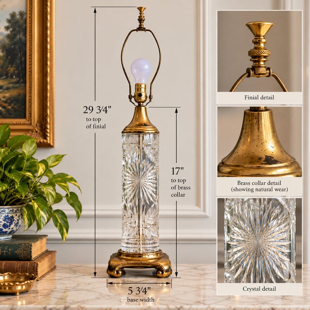 Mid-20th Century Signed Dresden German Cut Crystal & Brass Hollywood Regency Table Lamp For Sale - Image 12 of 12