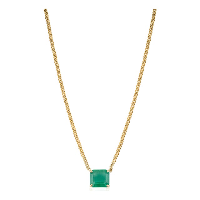 Swedish Modern Asscher Cut 3.27 Carats Emerald Solitaire Necklace in 14k Solid Gold For Sale
