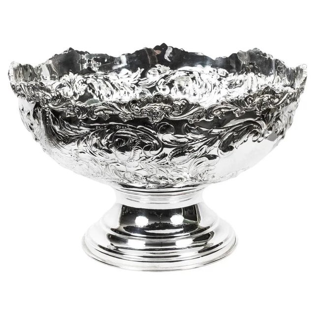 Vintage Large Silver Plated Punch Bowl Cooler with Floral Decoration For Sale - Image 13 of 13