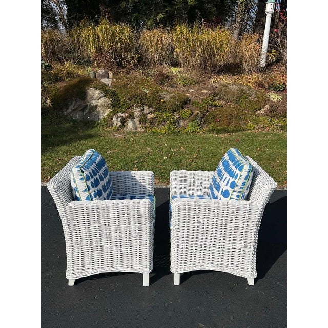 Pair of White Wicker Club Chairs For Sale - Image 9 of 18