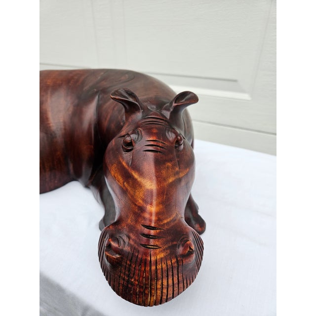 Early 20th Century Massive Hand Carved Wooden Hippopotamus Hippo Sculpture For Sale - Image 5 of 17