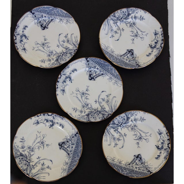 Ceramic 19th Century English Bone China Blue and White Tea Cup Set for Five - 15 pcs For Sale - Image 7 of 16