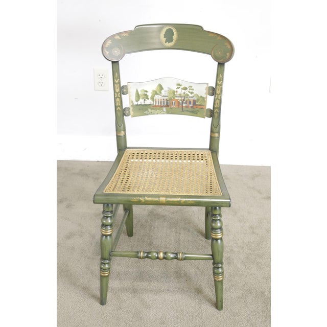 Hitchcock Green Painted "Thomas Jefferson's Monticello" Cane Seat Side