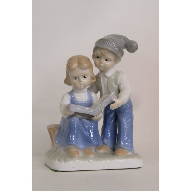 Lego Japan Porcelain Figurine Girl and Boy Reading Open Book Glossy Finish 5087b For Sale - Image 14 of 16