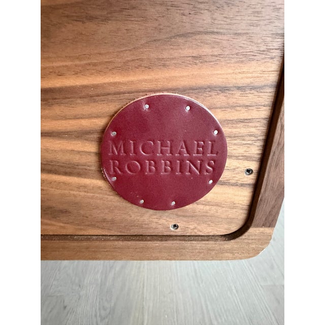 Michael Robbins Oneida Desk in Oiled Walnut With Green Leather Pulls For Sale - Image 10 of 10