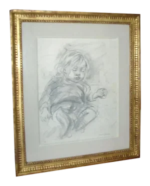 Marion Greenwood Pencil Drawing in Carved Gilt Wood Frame