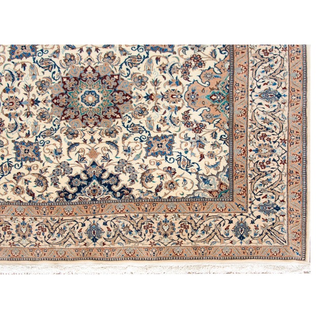 Ivory Vintage Persian Kashan Rug For Sale - Image 8 of 14