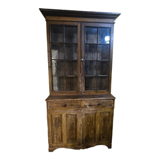 Early 19th Century Painted Pine Glazed Cupboard For Sale