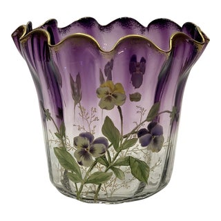 Mont Joye Pansey Art Glass Vase For Sale