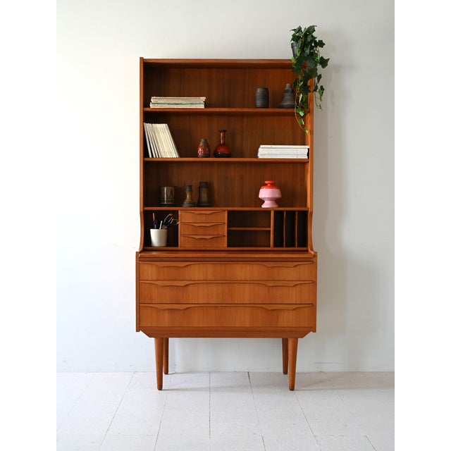 Scandinavian Bookcase with Foldaway Desk, 1950s For Sale - Image 3 of 12