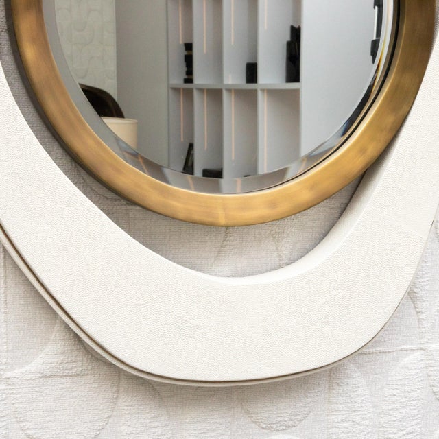 R & Y Augousti Modern Mirror in Cream Shagreen by R&y Augousti For Sale - Image 4 of 8
