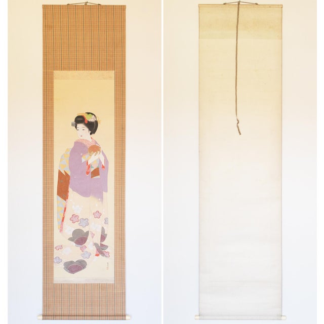 "Beautiful Woman" by Gyokukajo, Japanese Silk Scroll Painting in Original Wooden Case For Sale - Image 18 of 18