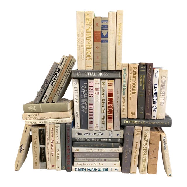 Vintage Late 20th Century Gray and White Books - Set of 50 For Sale