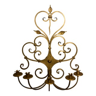 Pair of Monumental Gilt Iron Five-Light Wall Candelabras For Sale
