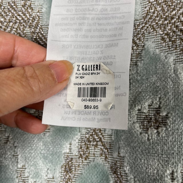 Z Gallerie Seaglass Blue and Beige Velvet Euro Pillow Cover Shams (2) 32" X 32" For Sale - Image 4 of 8
