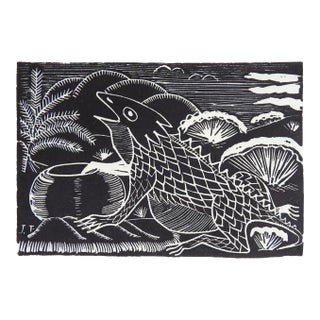 Vintage Mid 20th Century Jose Rey Toledo Horned Toad Woodcut For Sale