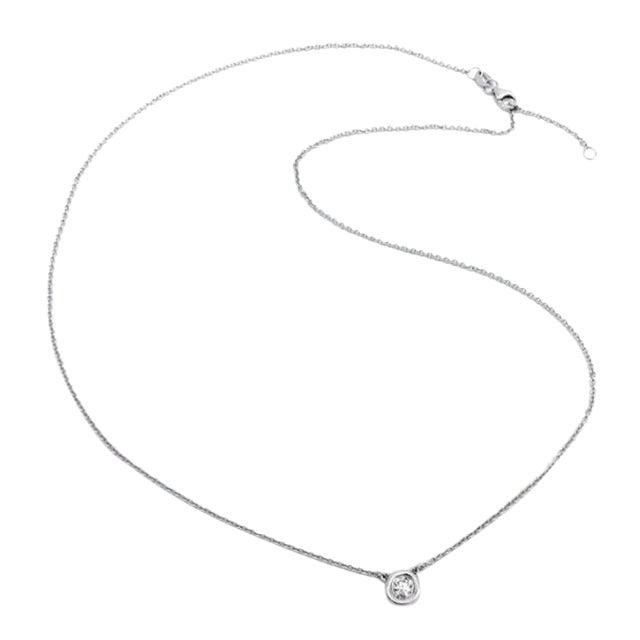 14K White Gold Bezel Set Diamond Solitaire Necklace For Sale