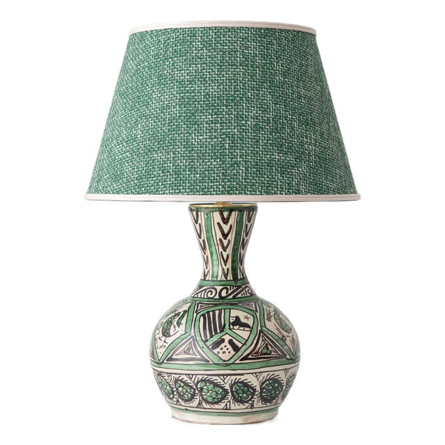 Mid-Century Modern Spanish Revival Table Lamp in Punter Green and Black Ceramic, 1970s For Sale