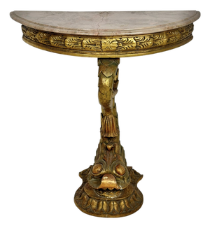 Italian Giltwood Demi-Lune Table with Marble Top, 1950