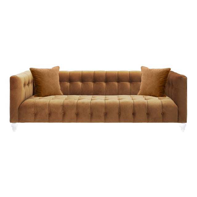 Burnt Umber Bea Cognac Velvet Sofa For Sale - Image 8 of 8
