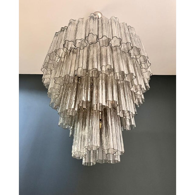 Gray Large Vintage Murano Glass Tiered Chandelier with Smoked Glass Tube, 1990s For Sale - Image 8 of 16