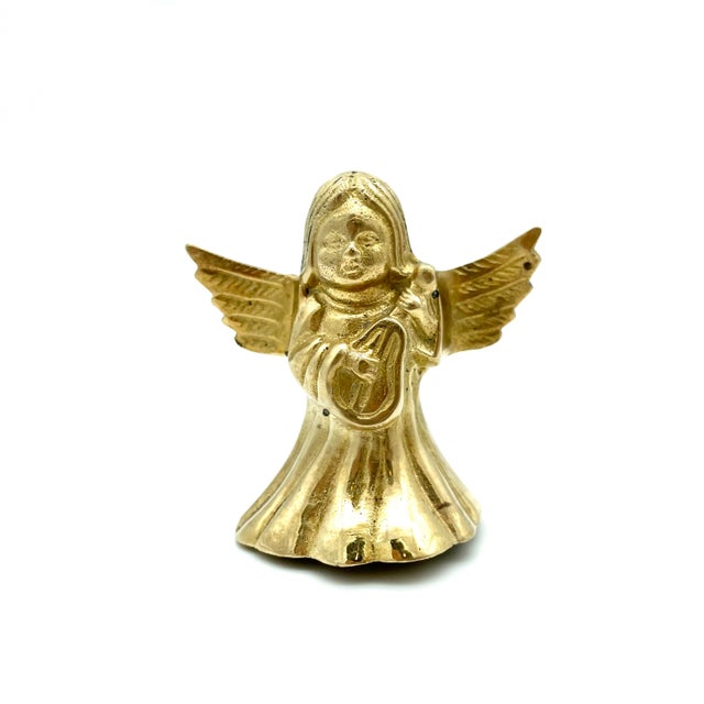 Vintage, Small Brass ANGEL Candle Snuffer, Extinguisher or Douter. Cute brass Angel playing the harp in her choir robes....