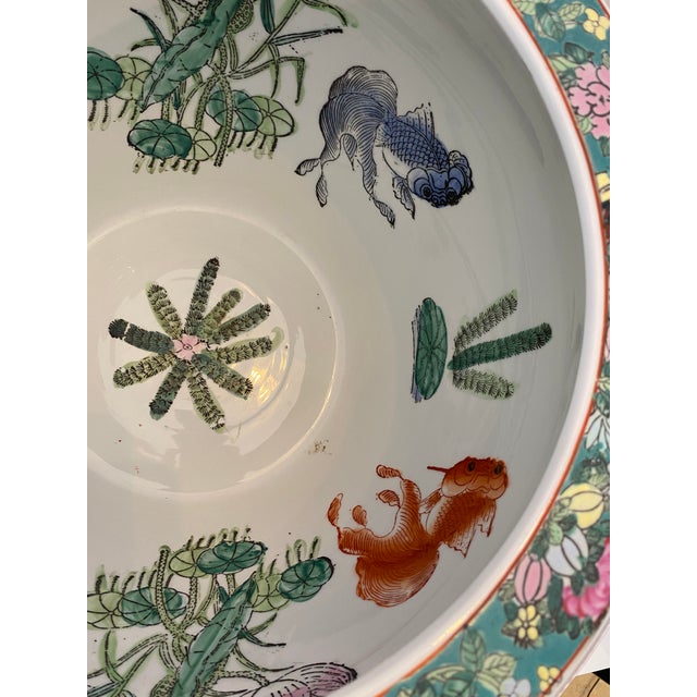 Chinese Famille Verte Style Porcelain Fish Bowl Jardinière Phoenix & Lotus, 20th For Sale - Image 18 of 18