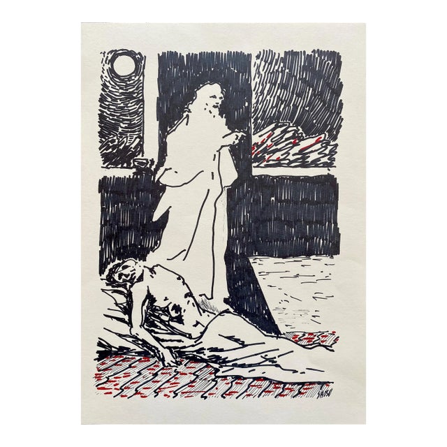 Sassu, Figures, Original Lithograph, 1980s For Sale