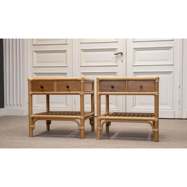 Swedish Manilla Bamboo Nightstands by Kenneth Bergenblad for Dux, 1970s, Set of 2 For Sale - Image 9 of 10
