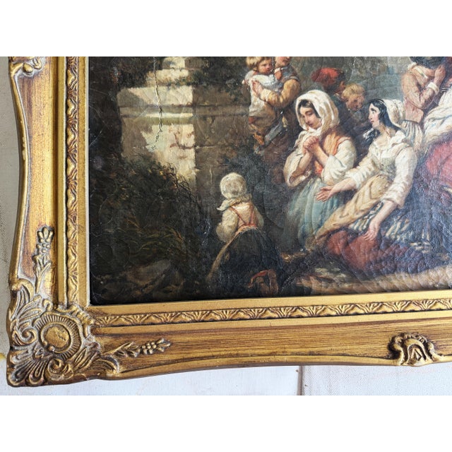 1899 Irma Vauthier Antique Oil Painting European Genre Scene by Gilt Frame For Sale - Image 9 of 15