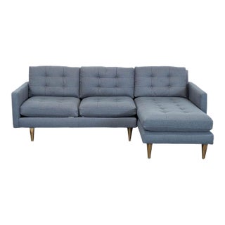 Crate & Barrel Petrie Modern Gray Sectional Sofa With Chaise For Sale