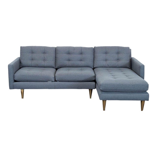 Crate & Barrel Petrie Modern Gray Sectional Sofa With Chaise For Sale