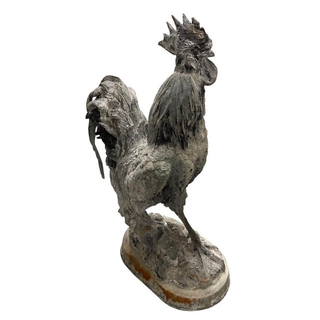 Metal Pair of Mid-20th Century Vintage Cast Iron Rooster Garden Statues For Sale - Image 7 of 12
